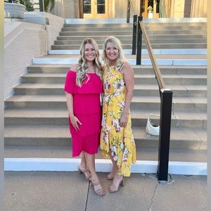 Pink Off The Shoulder Ruffle Midi Dress